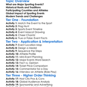 Major Sporting Events Worksheet Activity Booklet