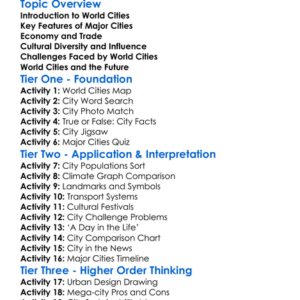 Major World Cities Worksheet Activity Booklet