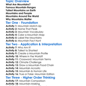 Major World Mountains Worksheet Activity Booklet