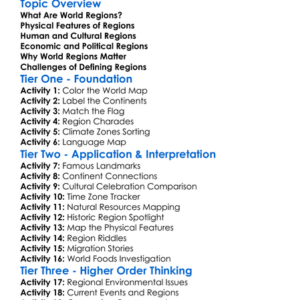 Major World Regions Worksheet Activity Booklet