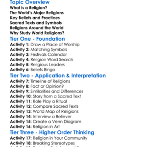 Major World Religions An Overview Worksheet Activity Booklet