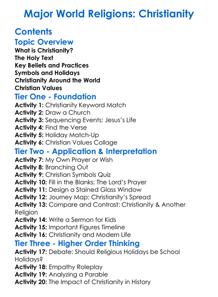 Major World Religions Christianity Worksheet Activity Booklet