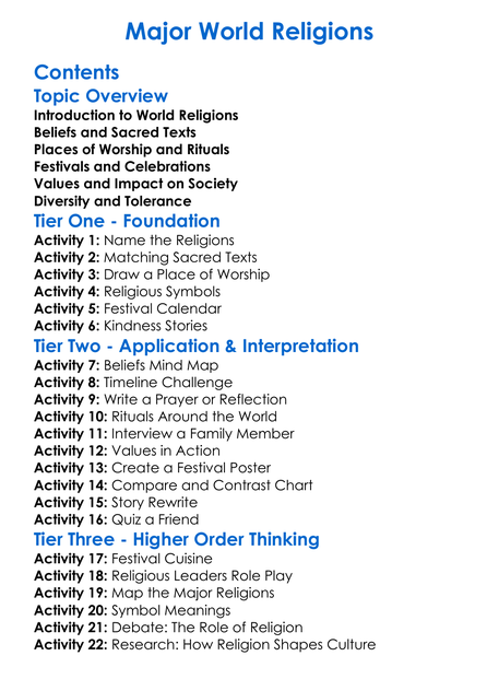 Major World Religions Worksheet Activity Booklet