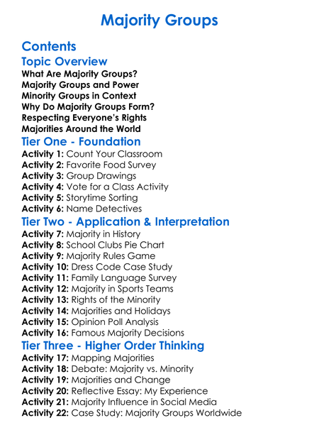 Majority Groups Worksheet Activity Booklet