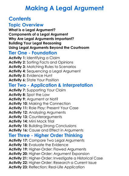 Making A Legal Argument Worksheet Activity Booklet