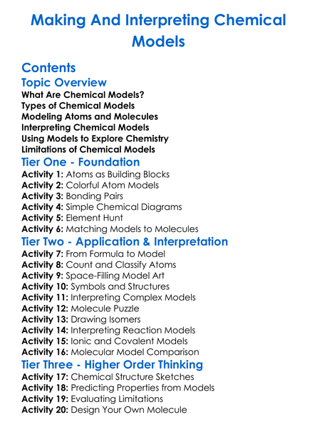 Making And Interpreting Chemical Models Worksheet Activity Booklet