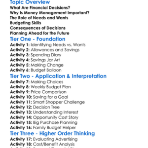 Making Financial Decisions Worksheet Activity Booklet