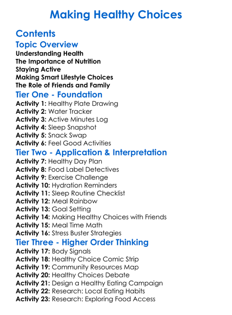 Making Healthy Choices Worksheet Activity Booklet