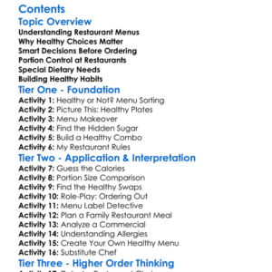 Making Healthy Food Choices In Restaurants Worksheet Activity Booklet