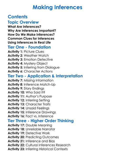 Making Inferences Worksheet Activity Booklet