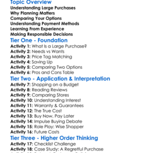 Making Large Purchases Worksheet Activity Booklet