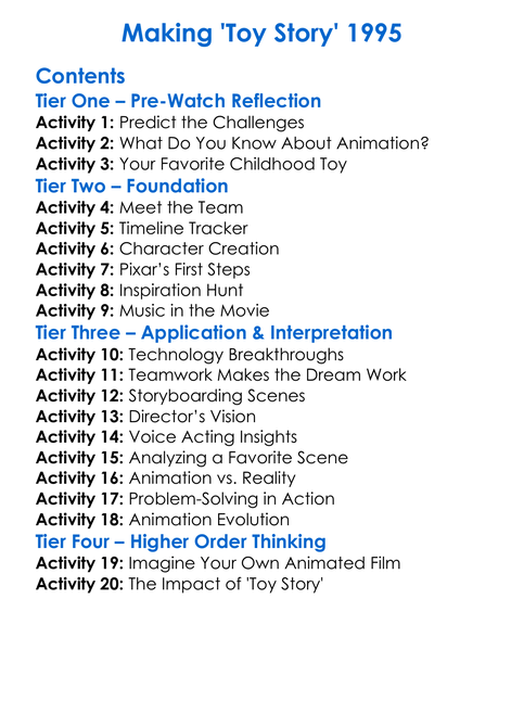 Making Toy Story 1995 Worksheet Activity Booklet