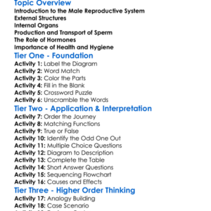Male Reproductive Anatomy Worksheet Activity Booklet