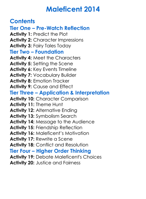 Maleficent 2014 Worksheet Activity Booklet