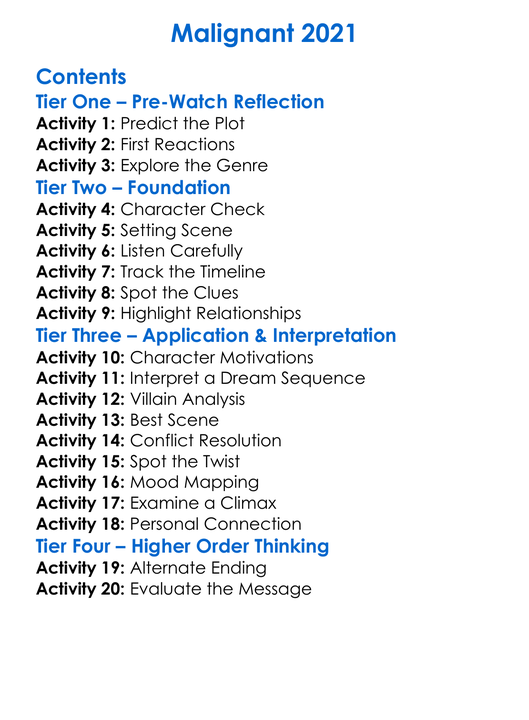 Malignant 2021 Worksheet Activity Booklet