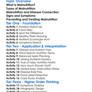 Malnutrition And Diseases Worksheet Activity Booklet