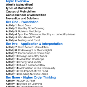 Malnutrition And Its Consequences Worksheet Activity Booklet