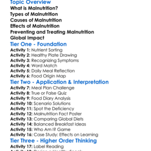 Malnutrition And Its Effects Worksheet Activity Booklet