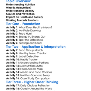 Malnutrition And Obesity Worksheet Activity Booklet