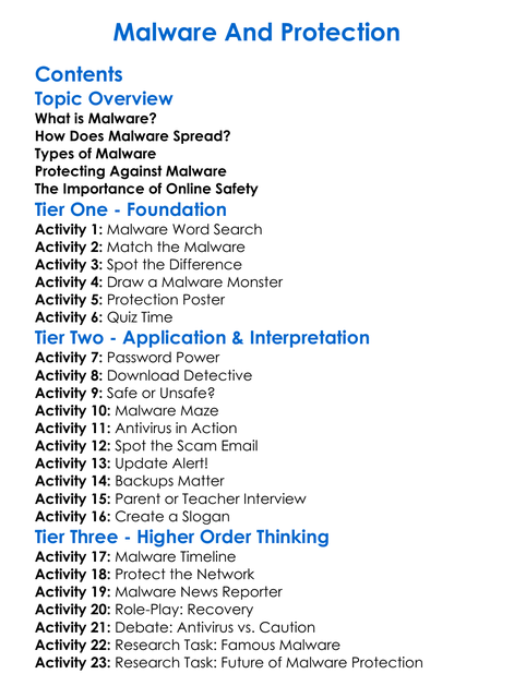 Malware And Protection Worksheet Activity Booklet