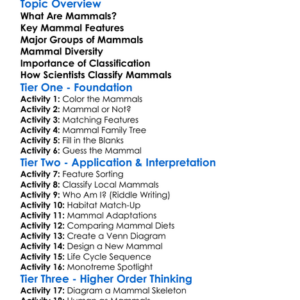 Mammal Classification Worksheet Activity Booklet