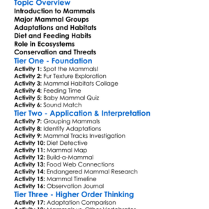 Mammal Diversity Worksheet Activity Booklet