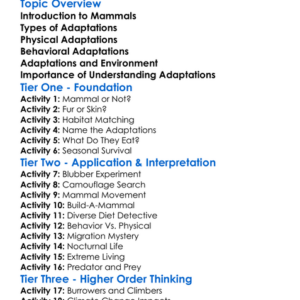 Mammalian Adaptations Worksheet Activity Booklet