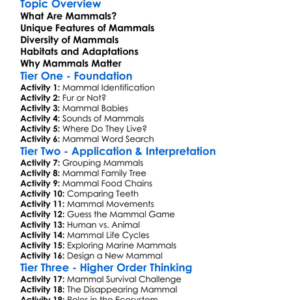 Mammals And Their Diversity Worksheet Activity Booklet