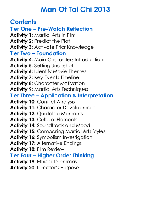 Man Of Tai Chi 2013 Worksheet Activity Booklet