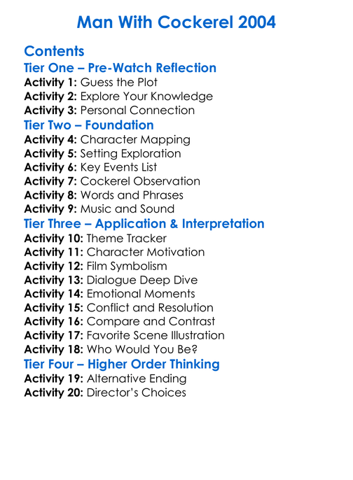 Man With Cockerel 2004 Worksheet Activity Booklet