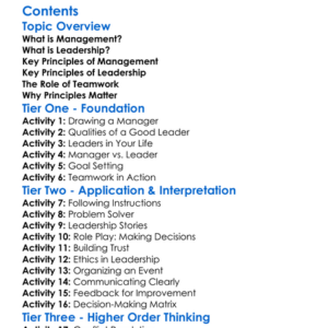 Management And Leadership Principles Worksheet Activity Booklet
