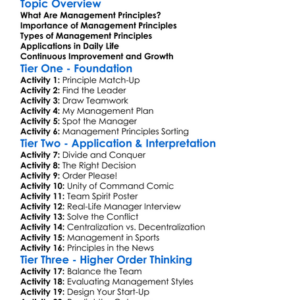 Management Principles Worksheet Activity Booklet