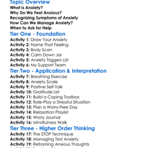 Managing Anxiety Worksheet Activity Booklet
