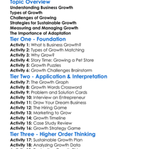 Managing Business Growth Worksheet Activity Booklet