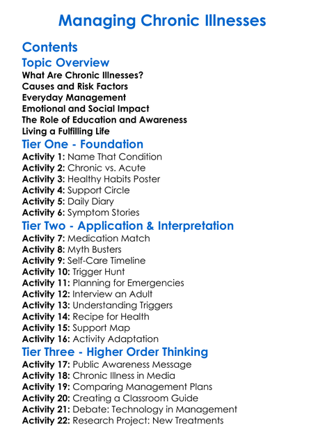 Managing Chronic Illnesses Worksheet Activity Booklet