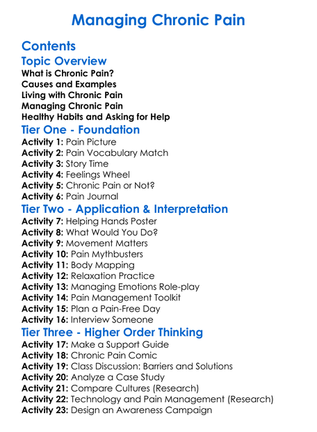 Managing Chronic Pain Worksheet Activity Booklet