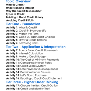 Managing Credit Responsibly Worksheet Activity Booklet