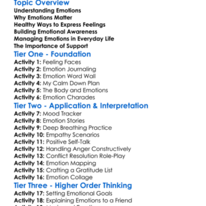 Managing Emotions Worksheet Activity Booklet