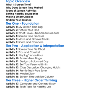 Managing Screen Time Worksheet Activity Booklet