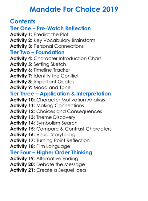 Mandate For Choice 2019 Worksheet Activity Booklet