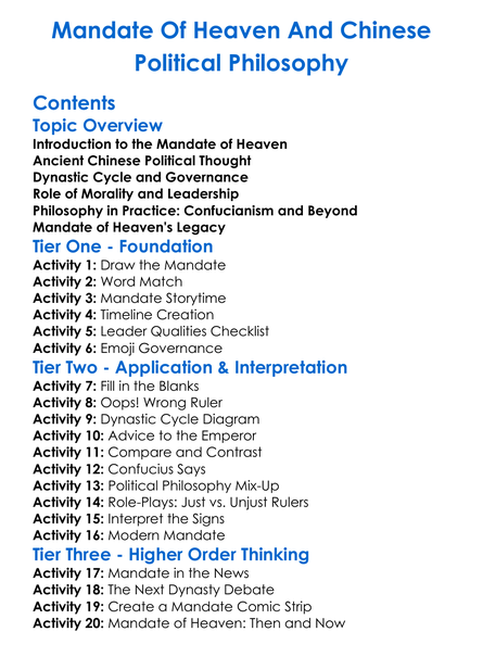 Mandate Of Heaven And Chinese Political Philosophy Worksheet Activity Booklet