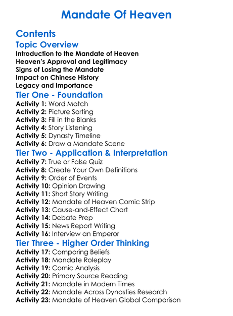 Mandate Of Heaven Worksheet Activity Booklet