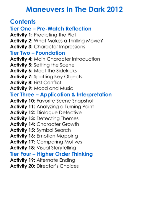 Maneuvers In The Dark 2012 Worksheet Activity Booklet
