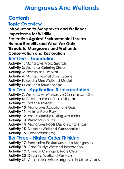 Mangroves And Wetlands Worksheet Activity Booklet