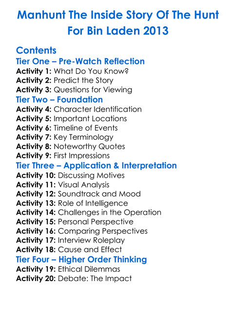 Manhunt The Inside Story Of The Hunt For Bin Laden 2013 Worksheet Activity Booklet