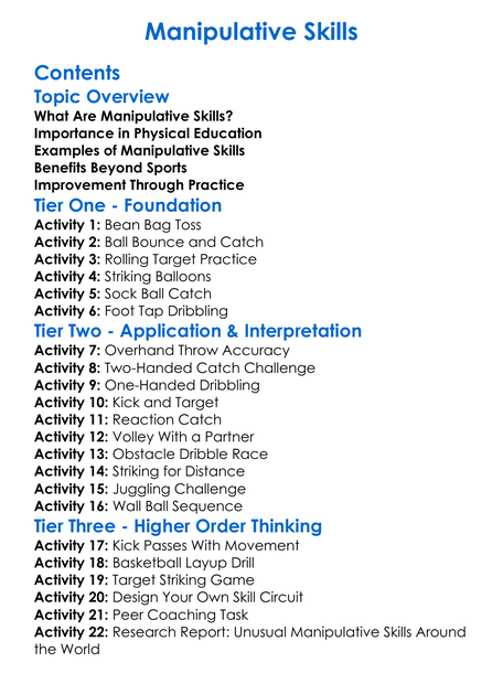 Manipulative Skills Worksheet Activity Booklet