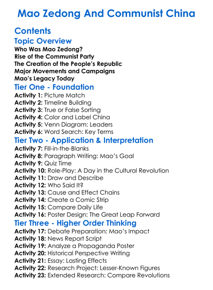 Mao Zedong And Communist China Worksheet Activity Booklet