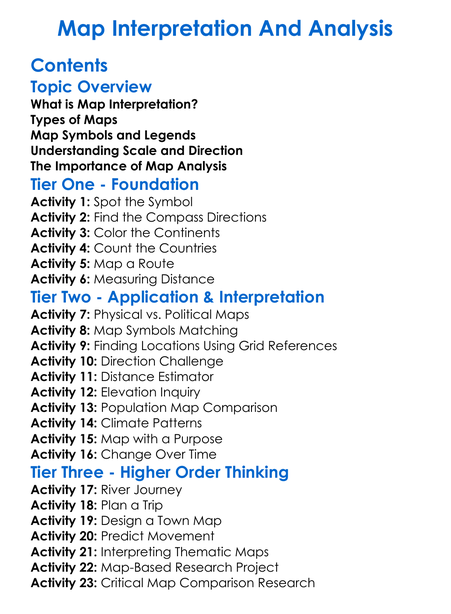 Map Interpretation And Analysis Worksheet Activity Booklet
