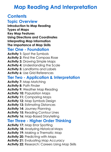 Map Reading And Interpretation Worksheet Activity Booklet