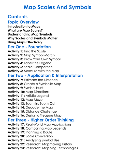 Map Scales And Symbols Worksheet Activity Booklet